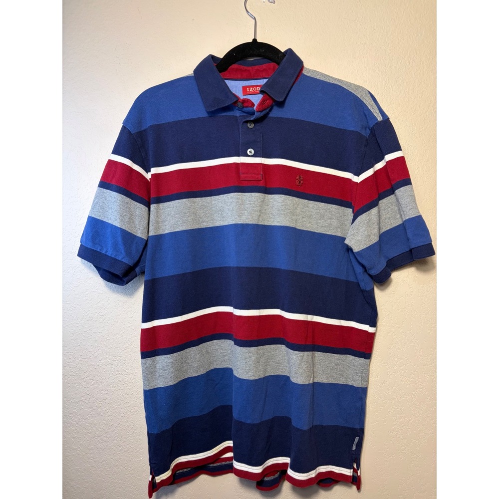 Izod Luxury Sport Mens Short Sleeve Striped Polo Shirt Blue Red Grey Cotton L